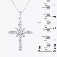 (G-H / Si2-I1) Womens 1 CT. T.W. Lab Grown White Diamond 10K White Gold Cross 18 Inch Pendant Necklace