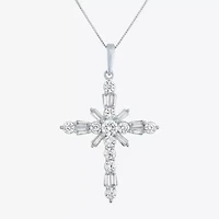 (G-H / Si2-I1) Womens 1 CT. T.W. Lab Grown White Diamond 10K White Gold Cross 18 Inch Pendant Necklace