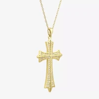 Mens White Cubic Zirconia 14K Gold Cross Pendant Necklace