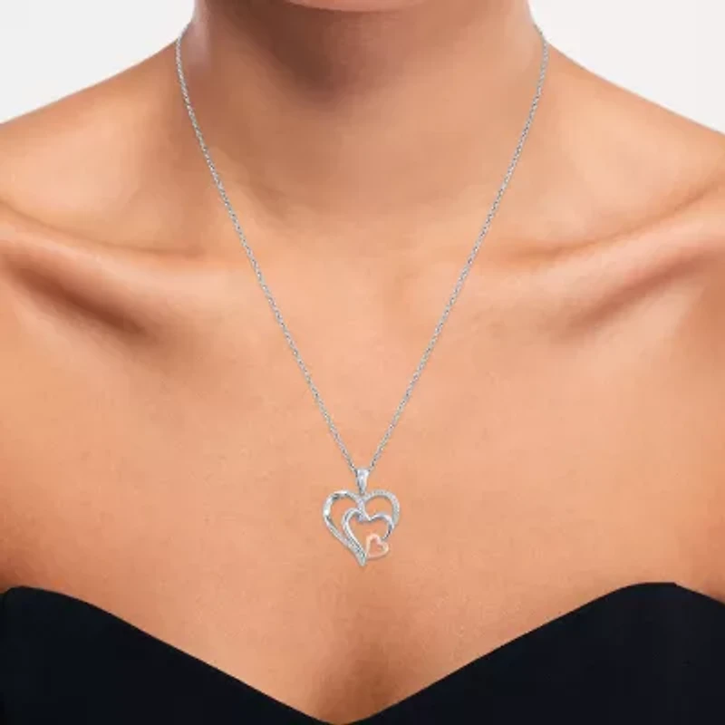 Yes Womens 1/10 CT. T.W. Natural White Diamond 14K Two Tone Gold Over Silver Sterling Silver Heart 18 Inch Pendant Necklace