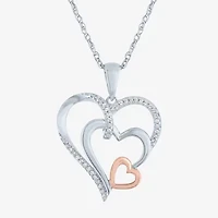 Yes Womens 1/10 CT. T.W. Natural White Diamond 14K Two Tone Gold Over Silver Sterling Silver Heart 18 Inch Pendant Necklace