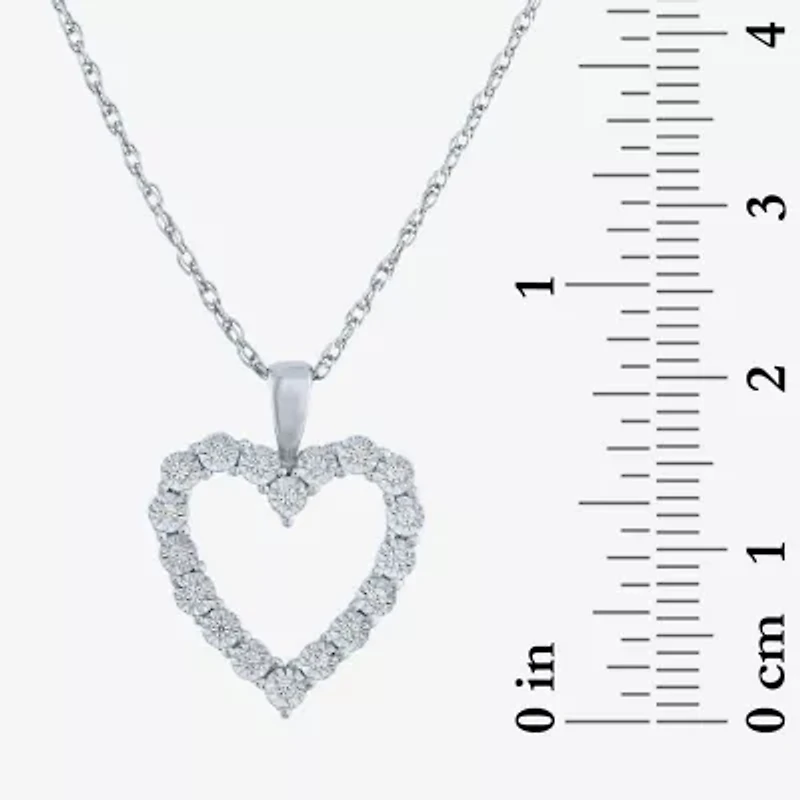 Yes, Please! Womens 1/10 CT. T.W. Lab Grown White Diamond Sterling Silver Heart 18 Inch Pendant Necklace