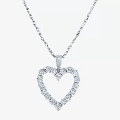 Yes, Please! Womens 1/10 CT. T.W. Lab Grown White Diamond Sterling Silver Heart 18 Inch Pendant Necklace
