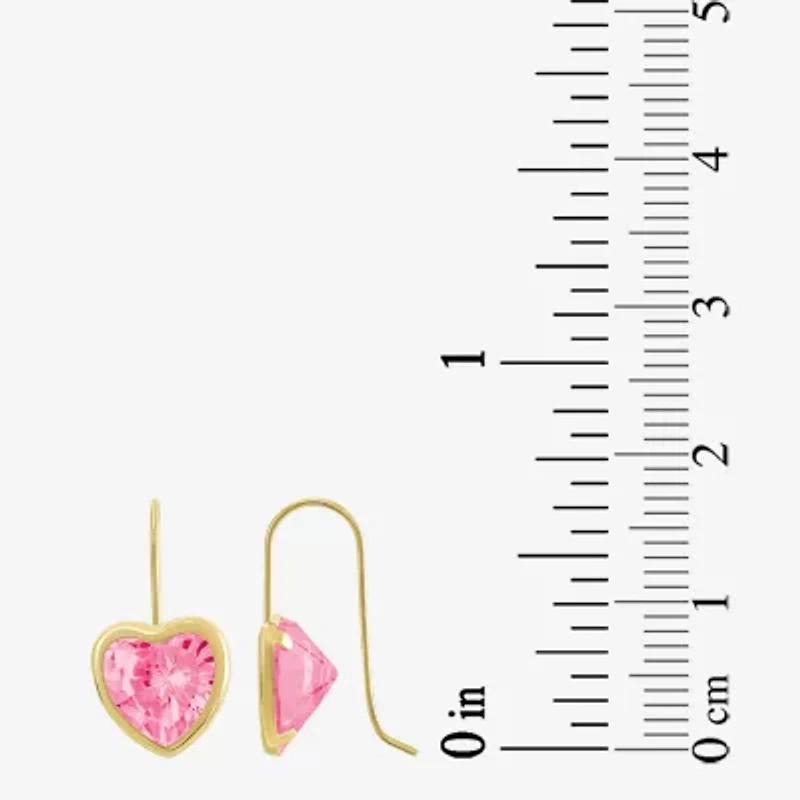 Womens Pink Cubic Zirconia 10K Gold Heart Drop Earrings