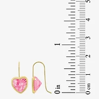 Womens Pink Cubic Zirconia 10K Gold Heart Drop Earrings