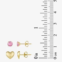 Womens Pink Cubic Zirconia 10K Gold Heart 2 Pair Earring Set
