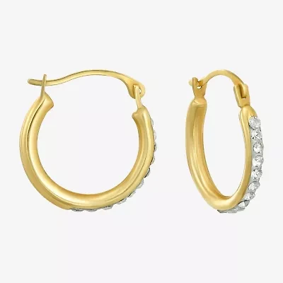 Womens White Crystal 14K Gold 15mm Round Hoop Earrings