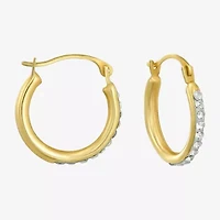 Womens White Crystal 14K Gold 15mm Round Hoop Earrings
