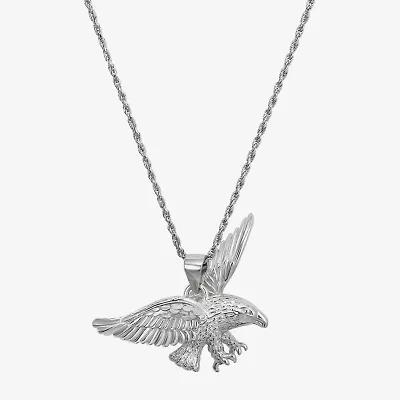 Eagle Mens Sterling Silver Cross 24 Inch Pendant Necklace