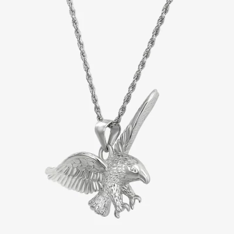 Eagle Mens Sterling Silver Cross 24 Inch Pendant Necklace