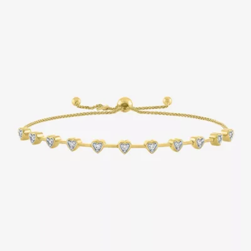 (G-H / I1-I2) Womens 1/10 CT. T.W. Lab Grown White Diamond 14K Gold Over Silver Heart Bolo Bracelet