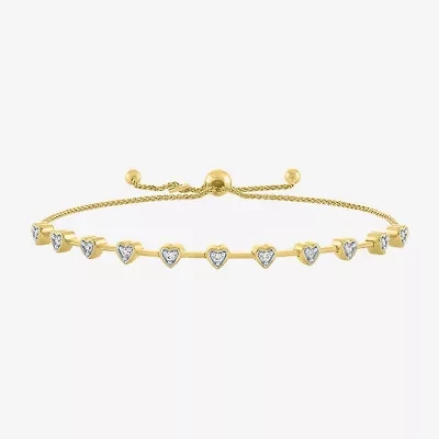 (G-H / I1-I2) Womens 1/10 CT. T.W. Lab Grown White Diamond 14K Gold Over Silver Heart Bolo Bracelet