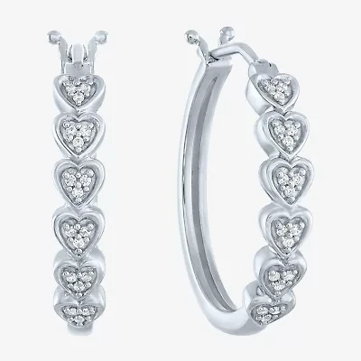 (G-H / I1-I2) Womens 1/10 CT. T.W. Lab Grown White Diamond Sterling Silver 20.8mm Heart Hoop Earrings