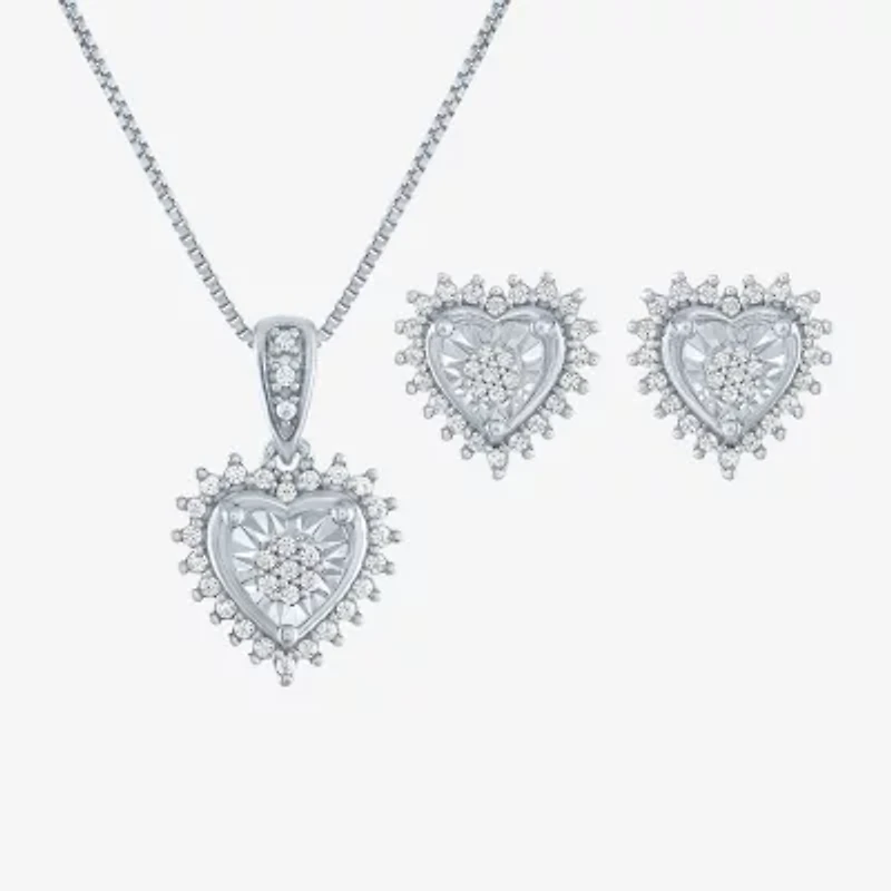 (G-H / I1-I2) Womens 1/4 CT. T.W. Lab Grown White Diamond Sterling Silver Heart 2-pc. Jewelry Set