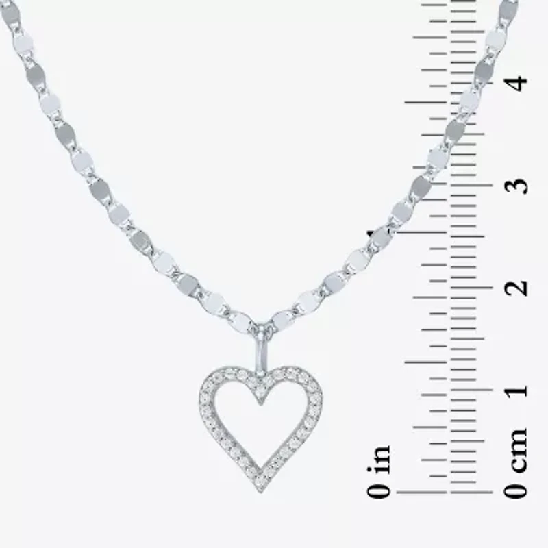 (G-H / I1-I2) Womens 1/10 CT. T.W. Lab Grown White Diamond 14K Gold Over Silver Heart 18 Inch Pendant Necklace