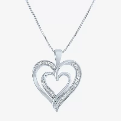 (G-H / I1-I2) Womens 1/10 CT. T.W. Lab Grown White Diamond Sterling Silver Heart Pendant Necklace