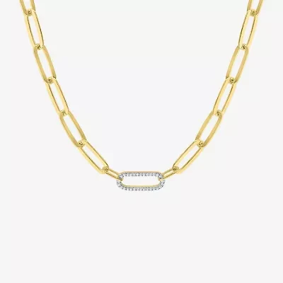 (G-H / I1-I2) Womens 1/10 CT. T.W. Lab Grown White Diamond 14K Gold Over Silver Paperclip 18 Inch Pendant Necklace