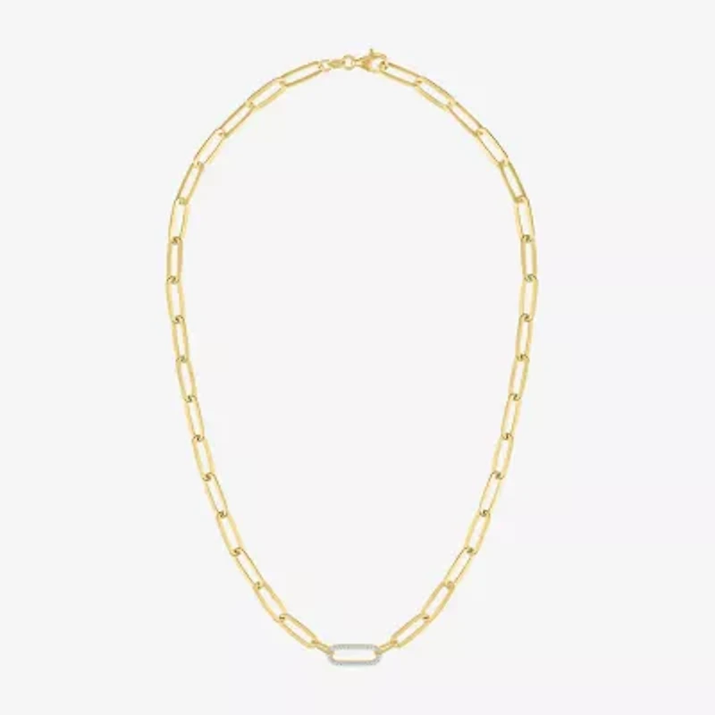 (G-H / I1-I2) Womens 1/10 CT. T.W. Lab Grown White Diamond 14K Gold Over Silver Paperclip 18 Inch Pendant Necklace