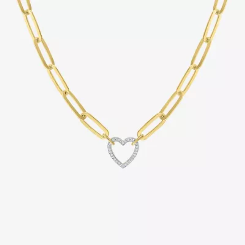 (G-H / I1-I2) Womens 1/10 CT. T.W. Lab Grown White Diamond 14K Gold Over Silver Heart 18 Inch Pendant Necklace