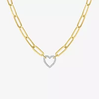 (G-H / I1-I2) Womens 1/10 CT. T.W. Lab Grown White Diamond 14K Gold Over Silver Heart 18 Inch Pendant Necklace