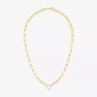 (G-H / I1-I2) Womens 1/10 CT. T.W. Lab Grown White Diamond 14K Gold Over Silver Heart 18 Inch Pendant Necklace