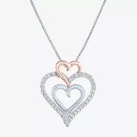 (G-H / Si2-I1) Womens 1/4 CT. T.W. Lab Grown White Diamond 14K Rose Gold Over Silver Sterling Silver Heart 18 Inch Pendant Necklace
