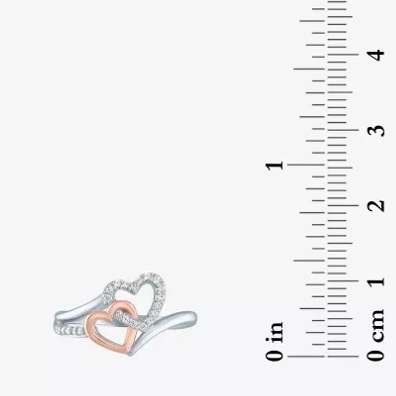 (G-H / Si2-I1) Womens 1/10 CT. T.W. Lab Grown White Diamond 14K Rose Gold Over Silver Sterling Heart Bypass  Cocktail Ring