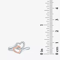 (G-H / Si2-I1) Womens 1/10 CT. T.W. Lab Grown White Diamond 14K Rose Gold Over Silver Sterling Heart Bypass  Cocktail Ring