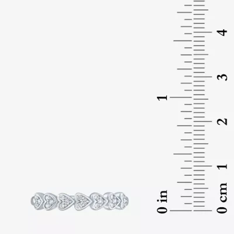 (G-H / Si2-I1) Womens 3.5MM 1/10 CT. T.W. Lab Grown White Diamond Sterling Silver Heart Band