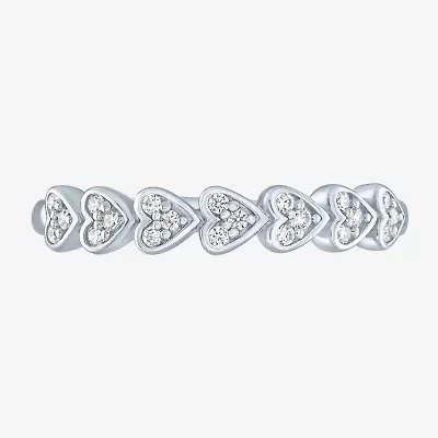 (G-H / Si2-I1) Womens 3.5MM 1/10 CT. T.W. Lab Grown White Diamond Sterling Silver Heart Band