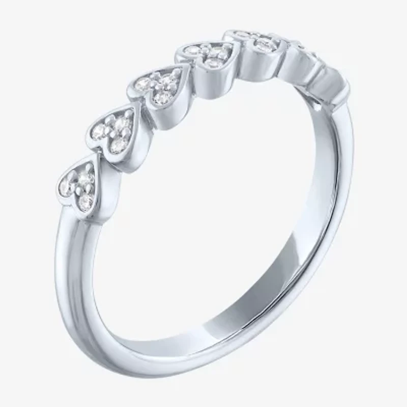 (G-H / Si2-I1) Womens 3.5MM 1/10 CT. T.W. Lab Grown White Diamond Sterling Silver Heart Band
