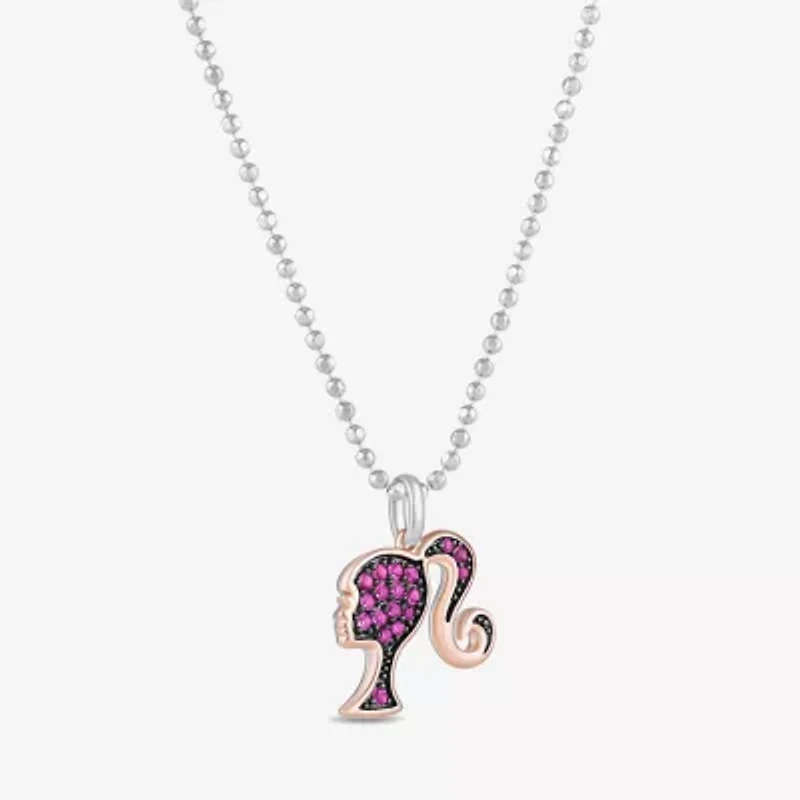 Womens Lab Created Pink Sapphire 10K Rose Gold Sterling Silver 16 Inch Pendant Necklace
