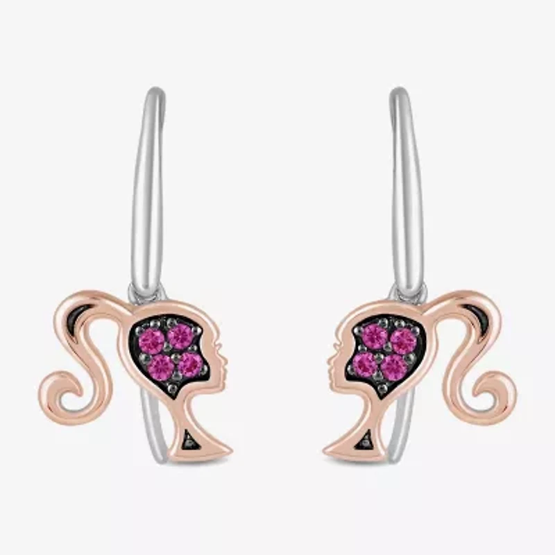 Womens Lab Created Pink Sapphire 10K Rose Gold Sterling Silver Barbie Drop Earrings