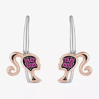 Womens Lab Created Pink Sapphire 10K Rose Gold Sterling Silver Barbie Drop Earrings