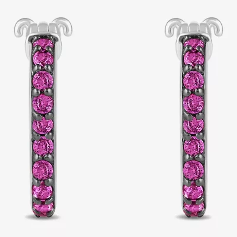 Womens Lab Created Pink Sapphire Sterling Silver 15.2mm Barbie Hoop Earrings