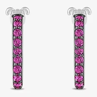 Womens Lab Created Pink Sapphire Sterling Silver 15.2mm Barbie Hoop Earrings