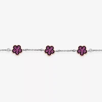 Womens Lab Created Pink Sapphire 10K Rose Gold Sterling Silver Flower Barbie Bolo Bracelet