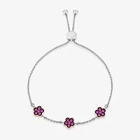 Womens Lab Created Pink Sapphire 10K Rose Gold Sterling Silver Flower Barbie Bolo Bracelet