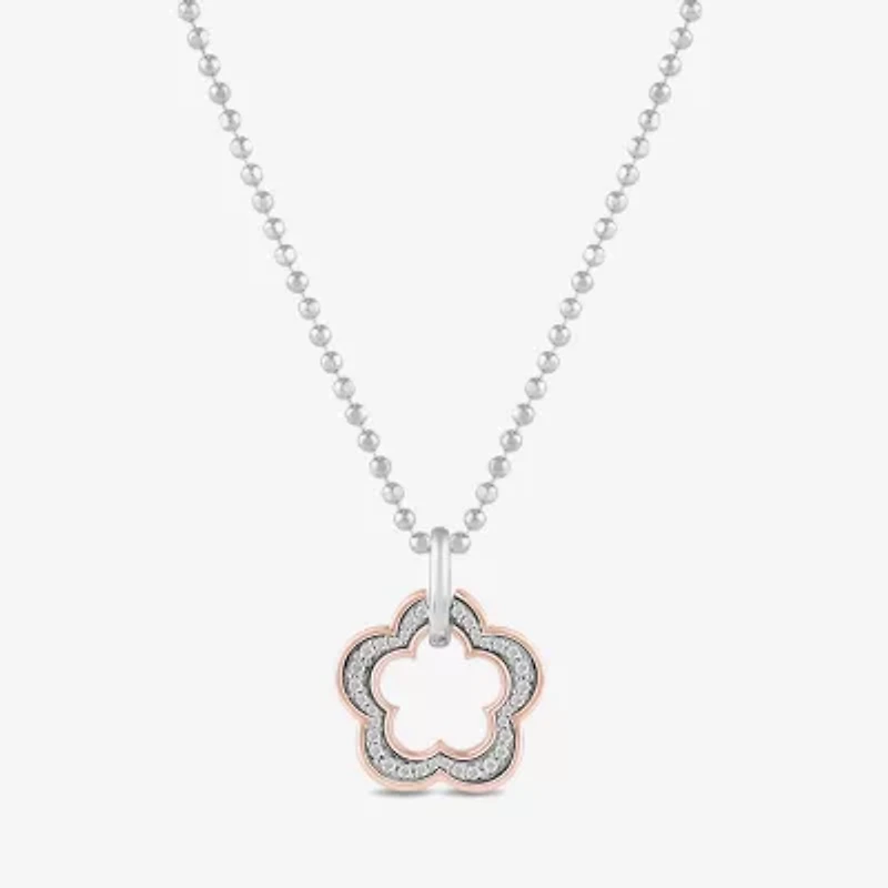 Womens 1/6 CT. T.W. Natural White Diamond 10K Rose Gold Sterling Silver Flower 16 Inch Pendant Necklace
