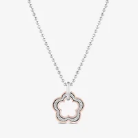 Womens 1/6 CT. T.W. Natural White Diamond 10K Rose Gold Sterling Silver Flower 16 Inch Pendant Necklace