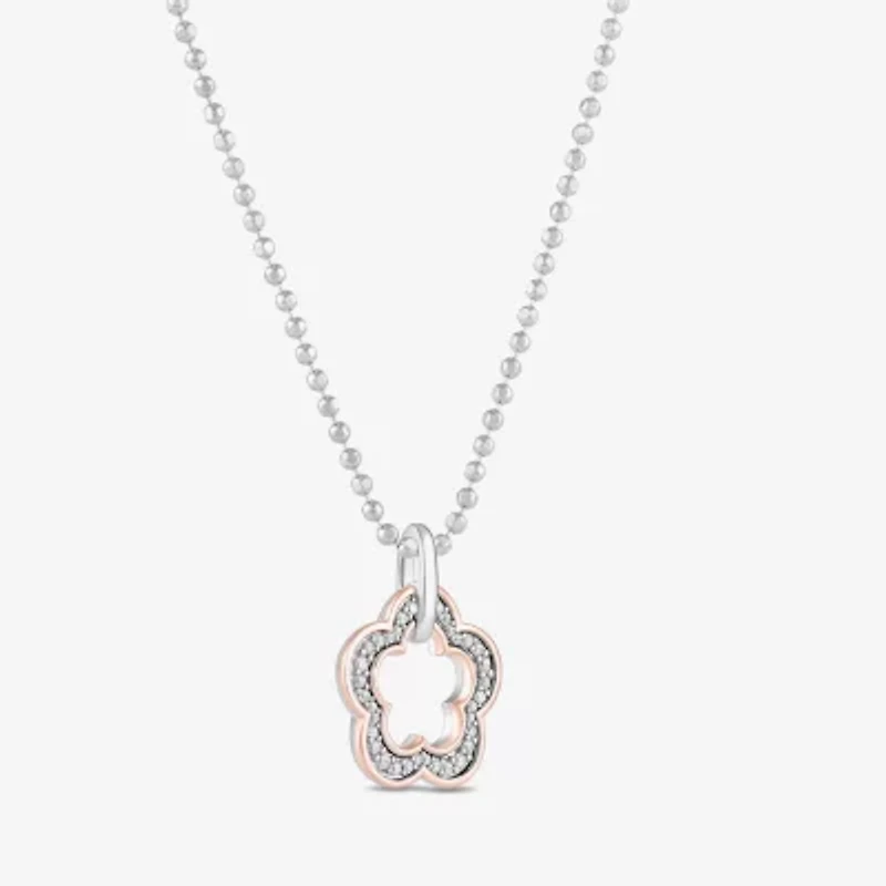 Womens 1/6 CT. T.W. Natural White Diamond 10K Rose Gold Sterling Silver Flower 16 Inch Pendant Necklace