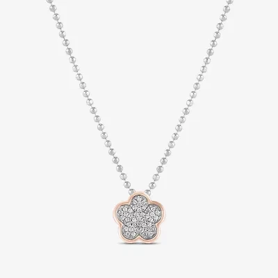 Womens 1/6 CT. T.W. Natural White Diamond 10K Rose Gold Sterling Silver Flower 16 Inch Pendant Necklace