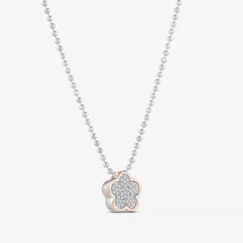 Womens 1/6 CT. T.W. Natural White Diamond 10K Rose Gold Sterling Silver Flower 16 Inch Pendant Necklace