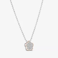 Womens 1/6 CT. T.W. Natural White Diamond 10K Rose Gold Sterling Silver Flower 16 Inch Pendant Necklace