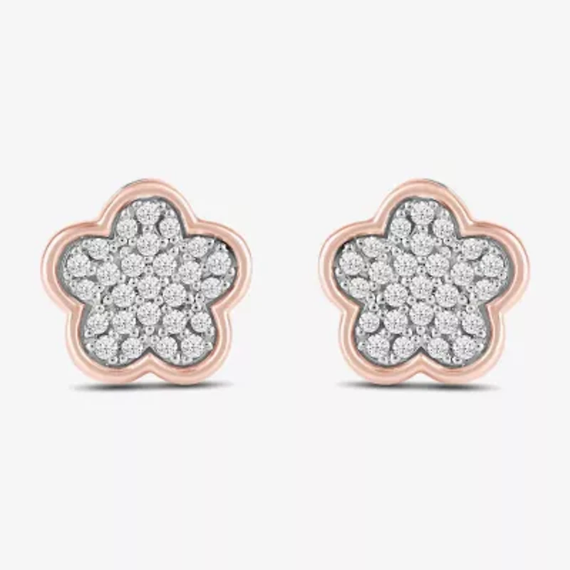 1/6 CT. T.W. Natural White Diamond 10K Rose Gold Sterling Silver 7.6mm Flower Barbie Stud Earrings