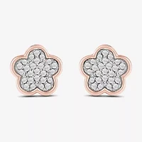 1/6 CT. T.W. Natural White Diamond 10K Rose Gold Sterling Silver 7.6mm Flower Barbie Stud Earrings
