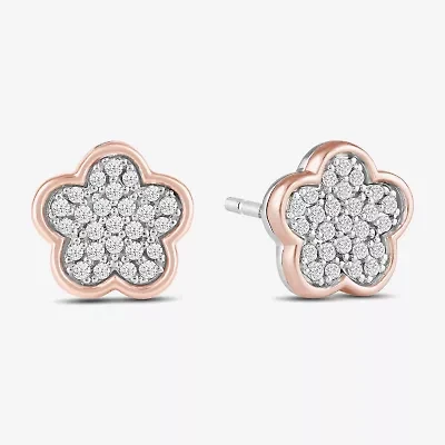 1/6 CT. T.W. Natural White Diamond 10K Rose Gold Sterling Silver 7.6mm Flower Barbie Stud Earrings