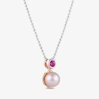 Womens Lab Created Pink Cultured Freshwater Pearl 10K Rose Gold Sterling Silver 16 Inch Pendant Necklace