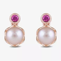 Womens Lab Created Pink Cultured Freshwater Pearl 10K Rose Gold Sterling Silver Barbie Drop Earrings