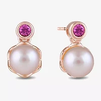 Womens Lab Created Pink Cultured Freshwater Pearl 10K Rose Gold Sterling Silver Barbie Drop Earrings